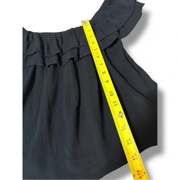 One Clothing Off The Shoulder Ruffled Neck and Sleeves Black Lightweight Top - Picture 11 of 16